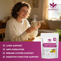 WOGORGT steaming brewed cup demonstrating soothing herbal aroma