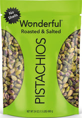 Wonderful Pistachios front packaging showing resealable 24 oz bag and branding benefit convenience