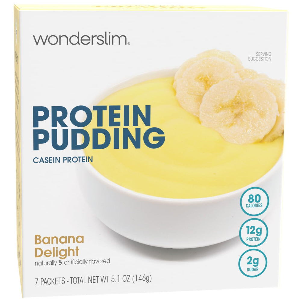 WonderSlim front packaging showing banana pudding mix and benefits