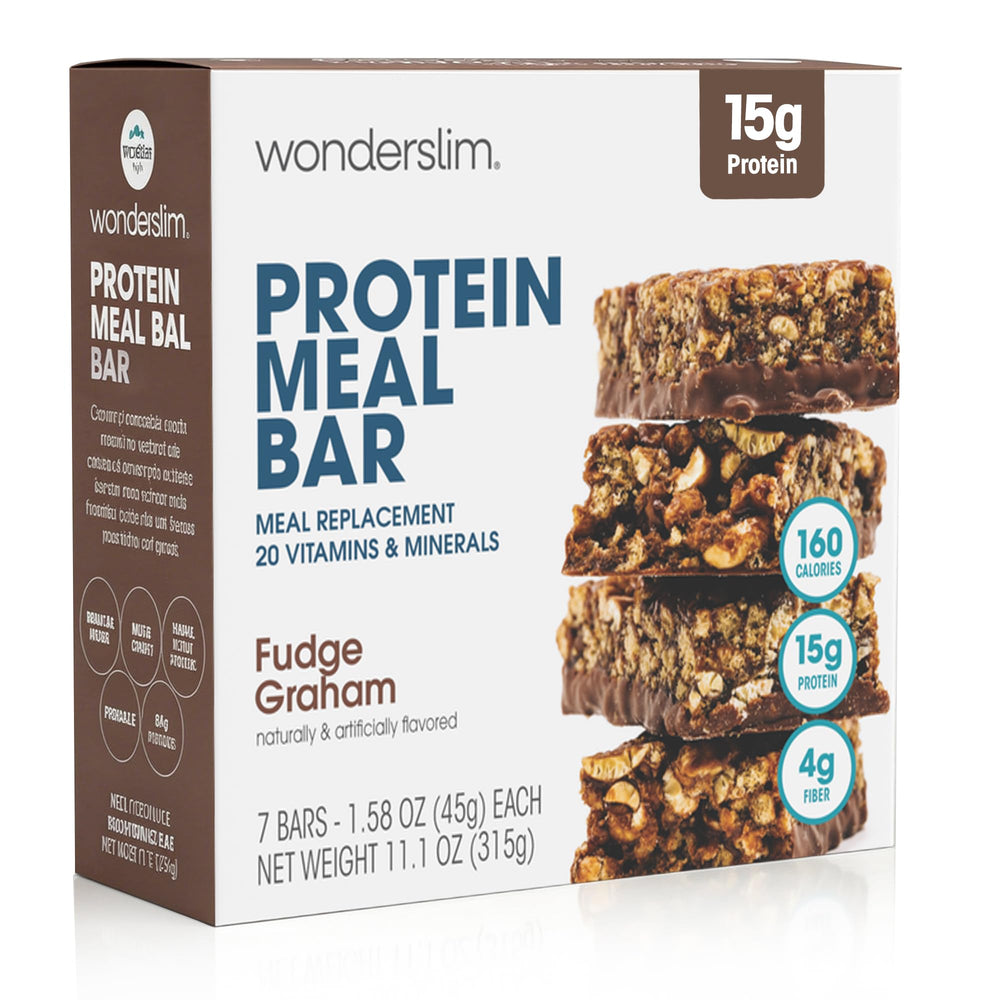 WonderSlim box front showing Fudge Graham flavor and benefits