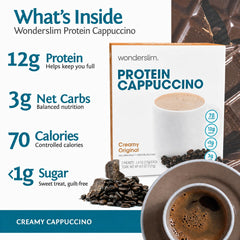 WonderSlim single cappuccino packet ready for hot water and quick use