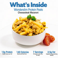 WonderSlim cheesy sauce close-up highlighting real Romano cheddar parmesan