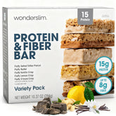 Wonderslim front packaging of 7-count variety pack showing convenience and low calories