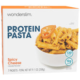 WonderSlim front packaging showing Spicy Cheese instant pasta and convenience