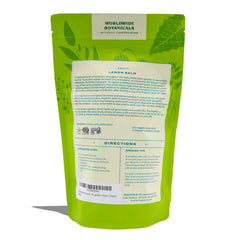 Worldwide Botanicals loose lemon balm leaves close-up revealing texture and fresh aroma benefit