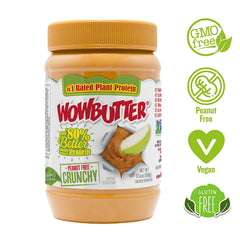 Close-up of WOWBUTTER crunchy texture highlighting protein-packed crunch