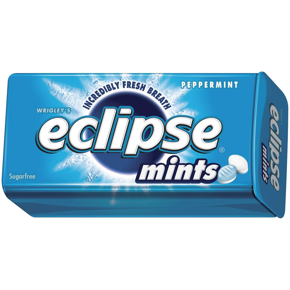 Wrigley's Eclipse peppermint front pack showing resealable tub and logo for quick access