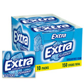 WRIGLEY'S EXTRA front packaging showing ten slim peppermint packs and bulk box for convenient supply