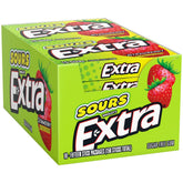 WRIGLEY'S EXTRA front packaging showing sour strawberry flavor and sugar-free benefit