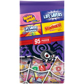 Wrigley's front packaging of 95-count Halloween candy mix shows brand and variety benefits