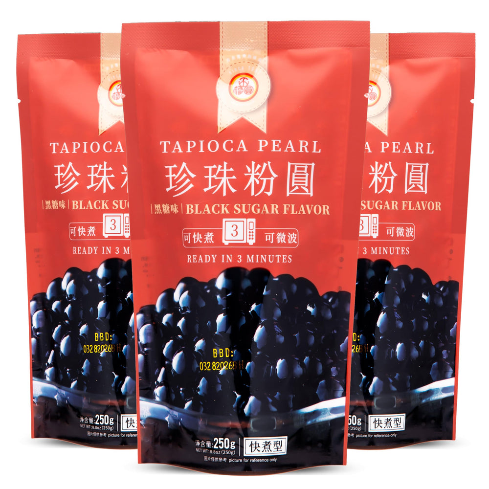 WuFuYuan front packaging showing black sugar boba and quick-cook benefit
