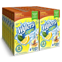 Wyler's Light front box view showing lemon iced tea packets and convenience