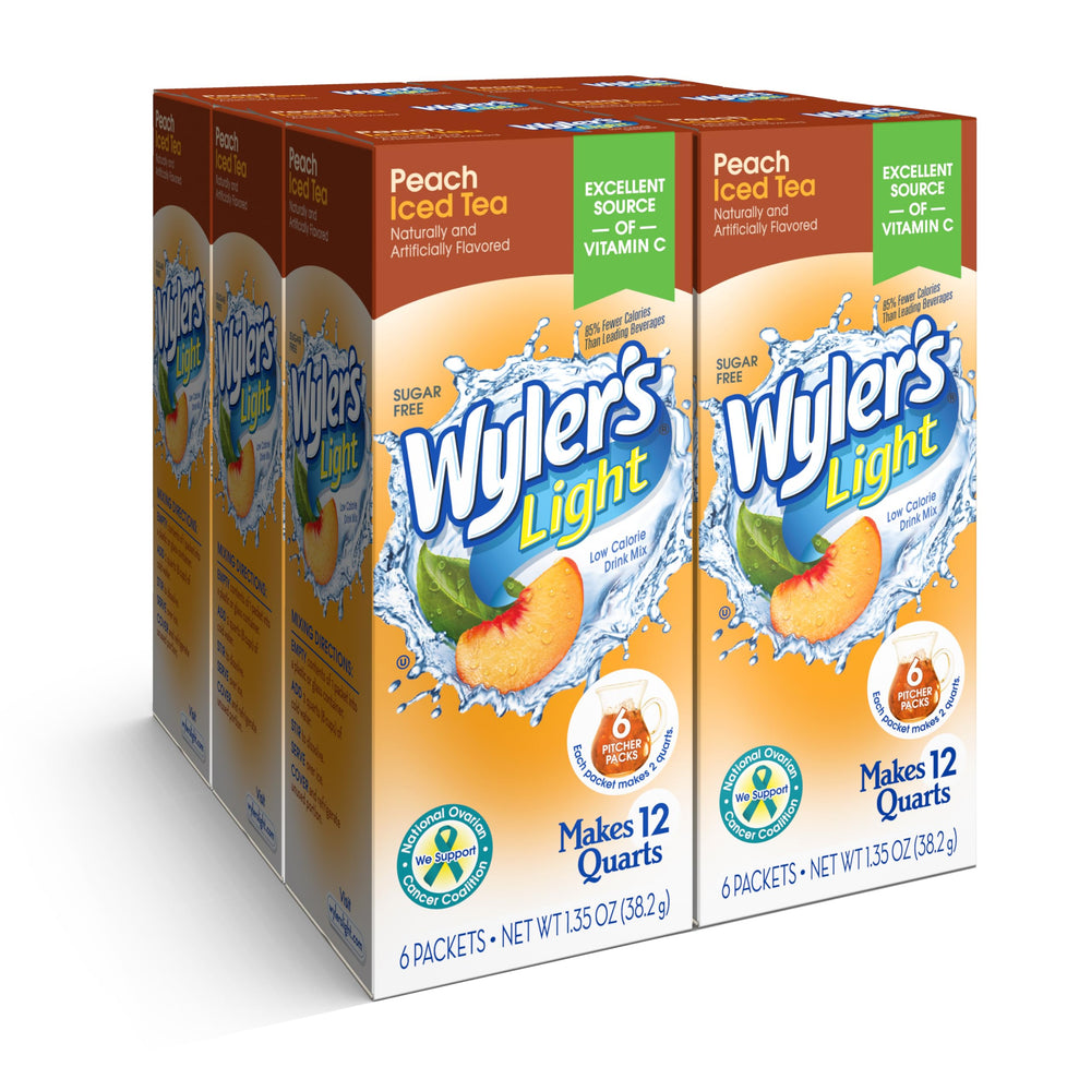 Wyler's Light front box showing peach iced tea flavor and serving benefit