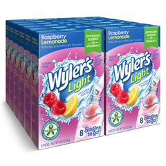 Wyler's Light front box showing Raspberry Lemonade and 96 packets, portable hydration benefit