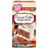 XO Baking Co. front packaging showing 20oz gluten free carrot cake mix benefits