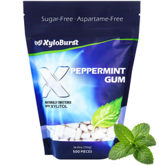 xyloburst peppermint front packaging showing 500-count bag and benefits