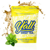Y'all Sweet Tea front packaging showing decaf half-gallon bags for convenience