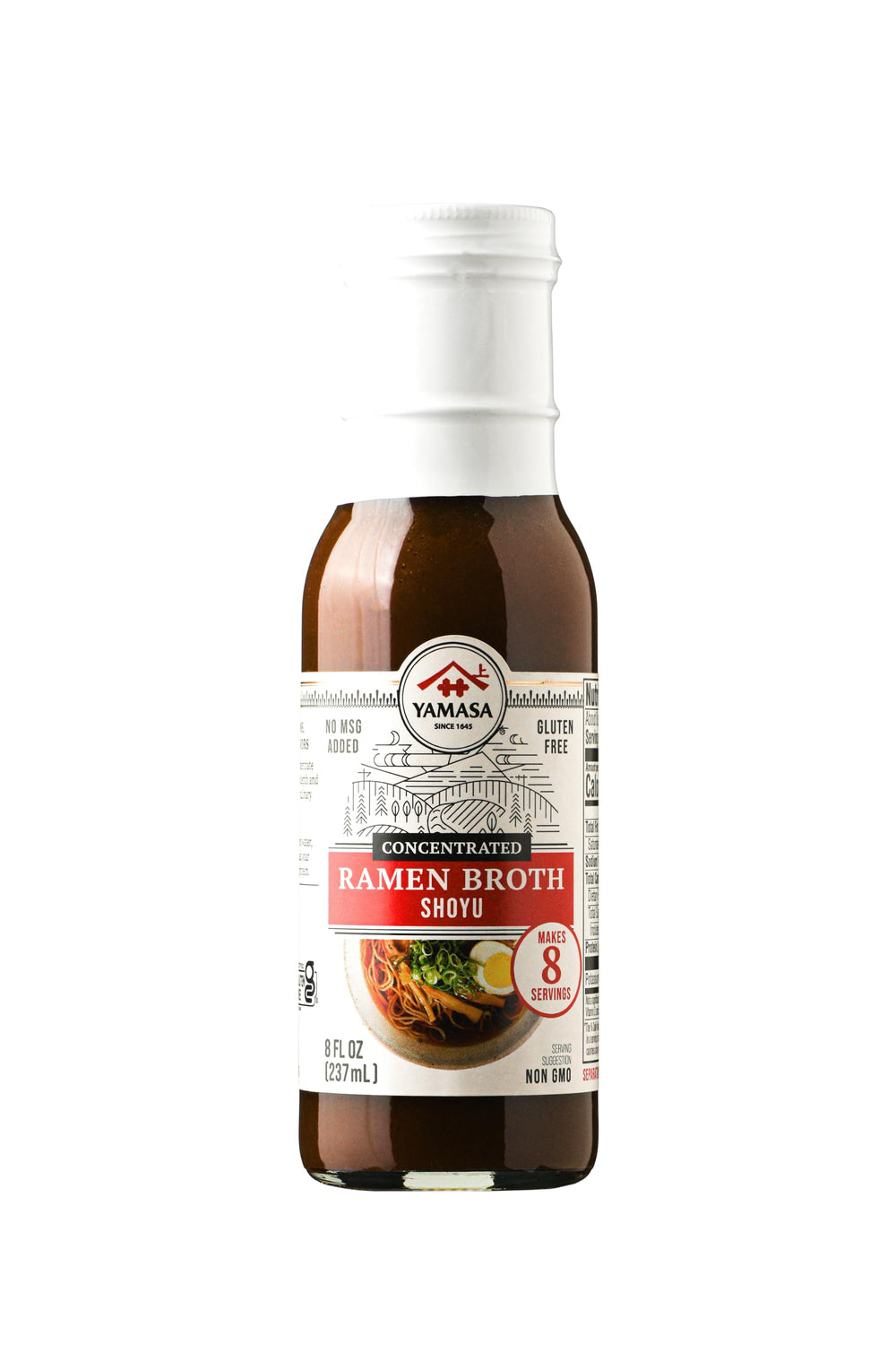 Yamasa bottle front view showing packaging and portion information, conveys convenience