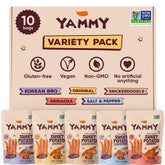 Yammy front packaging showing variety 10-pack and nutritional highlights
