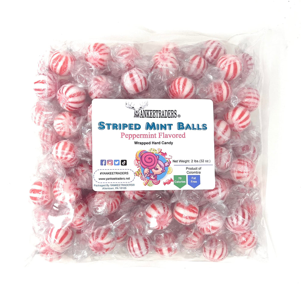 YANKEETRADERS front packaging of two-pound bag showing peppermint balls and branding for easy gifting