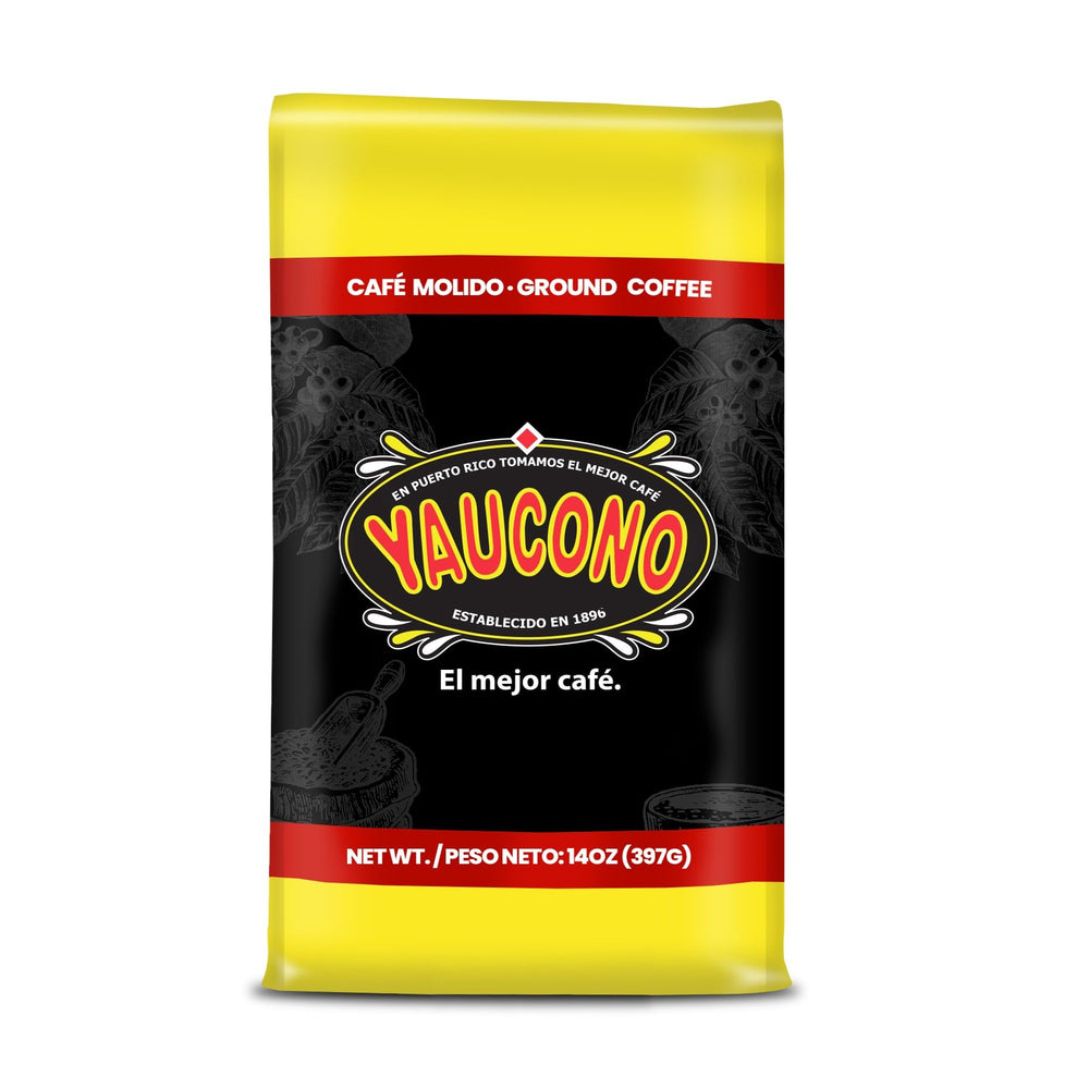 Yaucono front packaging 14 oz showing product and brand benefit of recognizable Puerto Rican flavor