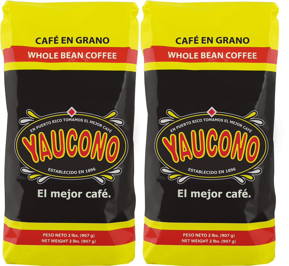 Yaucono front packaging showing two 2 lb bags and clear brand identity
