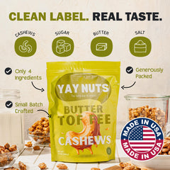 YAY NUTS butter toffee cashews in a serving bowl for easy entertaining