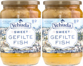 Yehuda front packaging showing two 24oz jars and kosher label, convenient serving