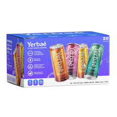 YERBAÉ front can and 20-pack showing branding and sugar-free benefit