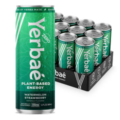 YERBAÉ front can showing watermelon strawberry label and zero sugar benefit