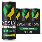 Yesly green apple front can showing label and zero sugar benefit