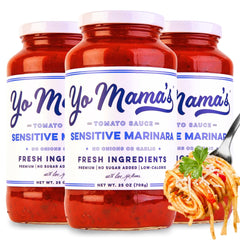 Yo Mama’s front packaging shows three jars and highlights sensitive formula benefits