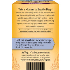 Yogi Breathe Deep open box with individually wrapped tea bags highlighting convenience