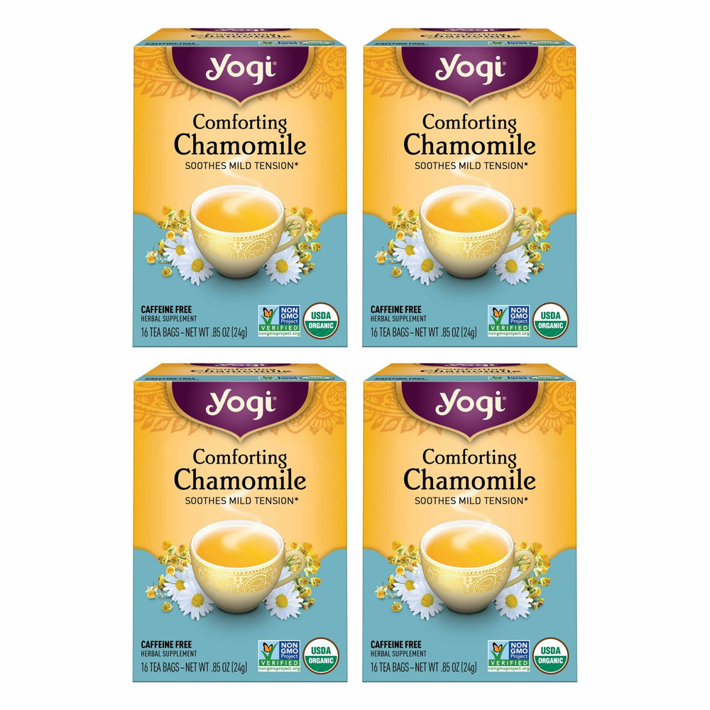 Yogi front packaging showing chamomile tea and clear product branding for easy selection