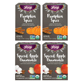 Yogi front packaging showing fall spice variety pack and tea bag count