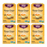 Yogi front box showing mango ginger blend and organic benefits