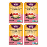 Yogi front box packaging showing organic rose hibiscus tea benefits