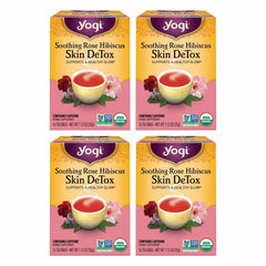 Yogi front box packaging showing organic rose hibiscus tea benefits