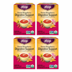 Yogi front packaging showing sweet strawberry organic tea and benefits