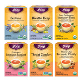 Yogi sampler front packaging showing variety and organic labeling benefits
