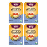 Yogi front packaging showing organic honey lavender tea benefits