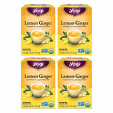 Yogi lemon ginger front packaging showing organic benefits and flavor