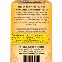 Yogi loose ingredients display of lemongrass lemon peel ginger turmeric for bright flavor