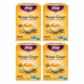 Yogi front packaging showing organic mango ginger tea benefits