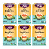 Yogi purely peppermint front packaging showing organic six-pack and convenience