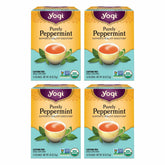 Yogi front packaging showing four-pack of 16 tea bags and organic seal benefits