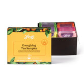 Yogi sampler box front packaging showing all flavors and gift-ready design benefit variety
