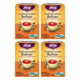 Yogi front packaging showing calming caramel sleep tea and benefit of relaxing aroma