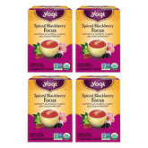 Yogi front packaging showing spiced blackberry focus tea and organic badge