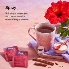 Yogi brewed cup steaming to illustrate warming, energizing benefits